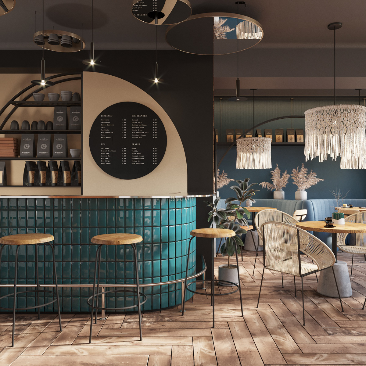 Sàn gỗ công nghiệp màu sàng cho quán cafe kiểu cổ điển